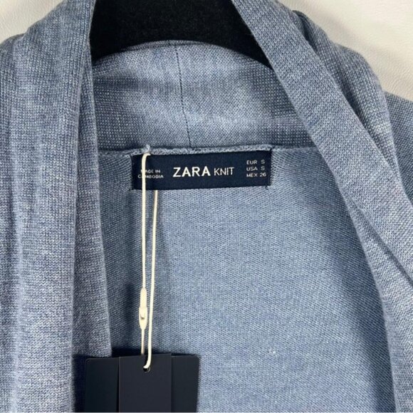 NWT ZARA KNITWEAR COLLECTION Tie Heathered Open Front Cardigan 1509/103 SMALL - Picture 4 of 9